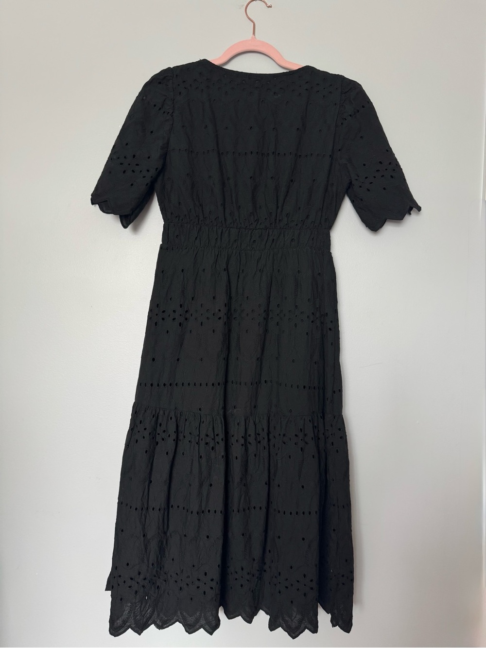 Valentina Naldi Black Cotton Eyelet Midi Dress Size S Made in Italy - Picture 3 of 9